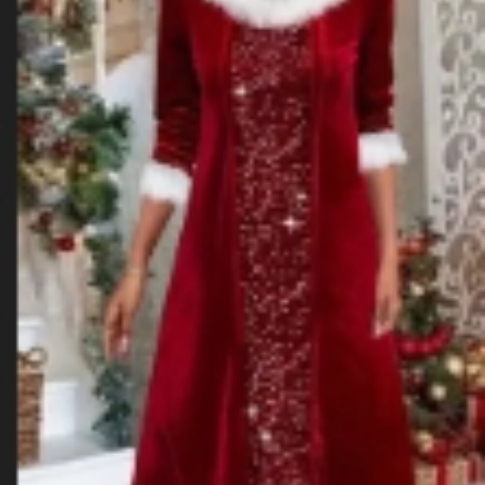 Christmas Dress w/ Sequins  34 Bust  Medium - Velvet Fabric